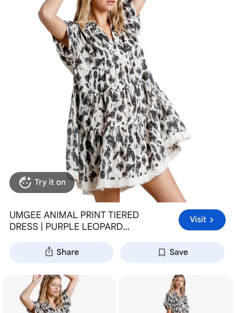 Umgee Black and White Animal Print Tiered Dress